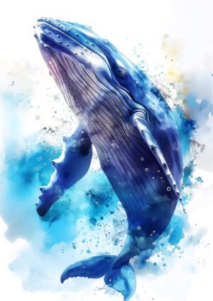 Ballena azul en acuarela