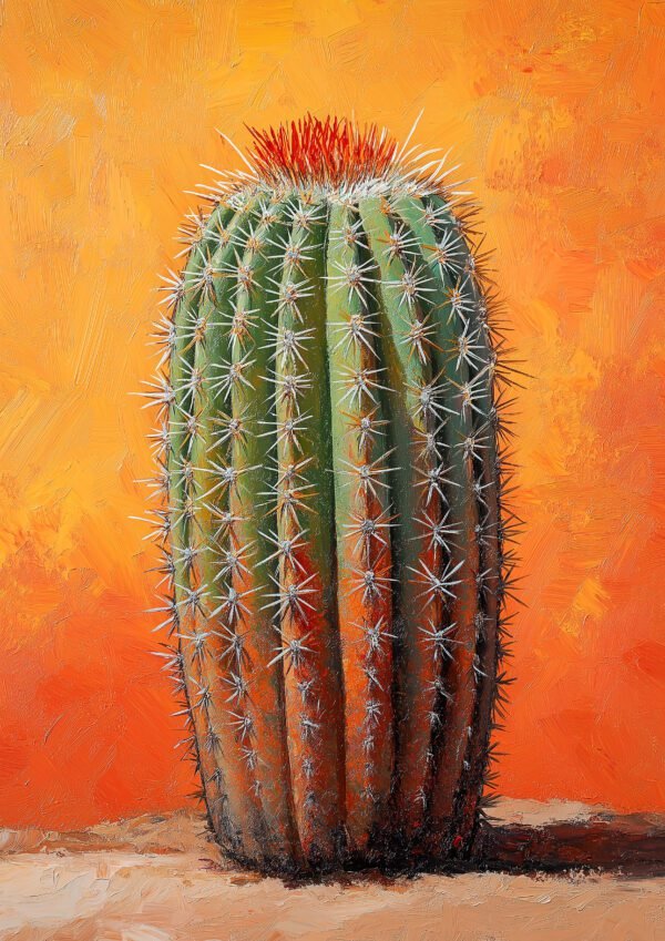 Cactus sobre Fondo Naranja Intenso