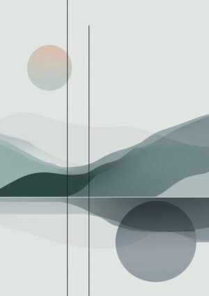 Montañas etéreas al atardecer geométrico