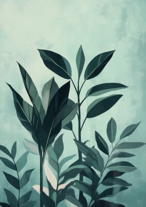 Plantas de Interior en Acuarela Azulada