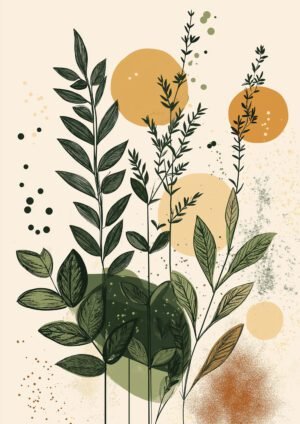 Ramas Botánicas con Círculos Dorados