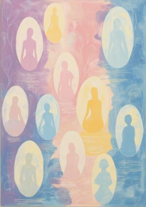 Siluetas femeninas en cápsulas de color