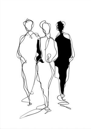 Tres figuras con trazo fluido